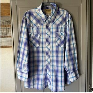Wrangler Western Mens Plaid Snap Front Long Sleeve Shirt,Blue Purple, 3XL